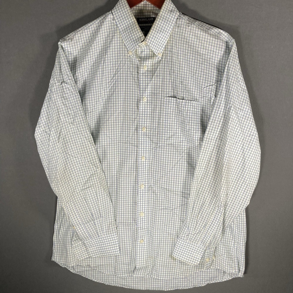 Kirkland Signature Mens 16.5 34/35‎ Large Check Dress Shirt Non Iron